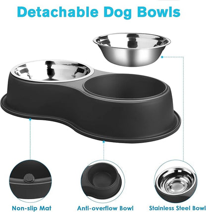 Epetslove Dog Bowls Double Dog Water and Food Bowl Stainless Steel Bowl with Non-Slip Resin Station, Pet Feeder Bowls for Puppy Medium Dogs Cats