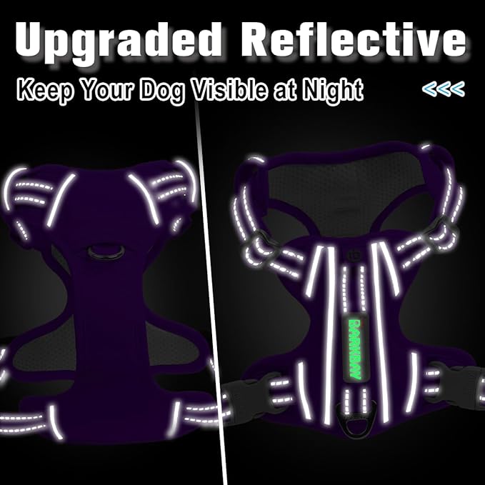 BARKBAY Dog Harness No Pull Oxford with ID Tag Pocket - Heavy Duty, Reflective, Easy Control for Large Dogs(Purple Oxford,XS)