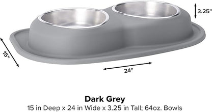 WeatherTech Double Low Pet Feeding System - Compact and Portable Dog/Cat Food and Water Station - 64 oz (8 Cups) Dark Grey (DL6403DG)