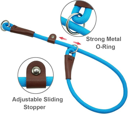 MayPaw Slip Collar Nylon Rope Adjustable Collar for Dog Training- No Pull Round Martingale Dog Collars for Small Medium Large Dogs (20" x 1/4", Blue)
