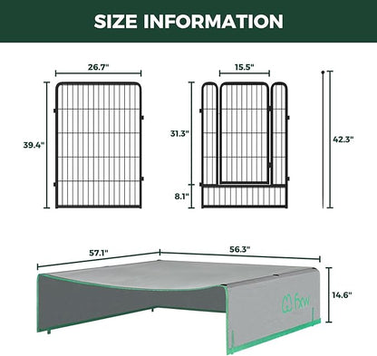 FXW Rollick Unleashed Dog Playpen for Indoor, Yard, RV Camping, 40 inch 16 Panels Dog Pen with Sun Shade for Medium and Large Dogs, Black│Patented