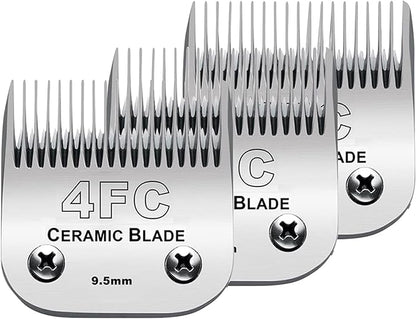3PCS 4FC Blades Dog Grooming Clipper Replacement Blades Compatible with Andis Pet Clipper/Oster A5/Wahl KM Series Dog Clipper,Ceramic Blade & Stainless Steel Blade