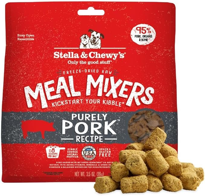 Stella & Chewy's Freeze-Dried Raw Pork Meal Mixers- Dog Food Topper and Mixer - Made with 95% Farm-Raised Pork, Organs & Bone - Perfect for Picky Eaters - Grain-Free - 3.5 oz