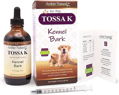 Amber NaturalZ Tossa K Kennel Bark Herbal Supplements for Dogs and Puppies | Canine Herbal Blend for Respiratory Health | 4 Fluid Ounce Glass Bottle | Globally Sourced Ingredients | Made in The USA