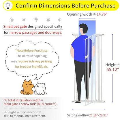 Lumizone Extra Tall Cat Gate 55.12" High Pressure Mounted Extra Wide 2025 New (17 Sizes) 1.37" Gap No Drilling Auto-Close One-Handed Operation Tall Pet Gate for Dogs(White, 55.12" H x 26.18"-29.91" W)