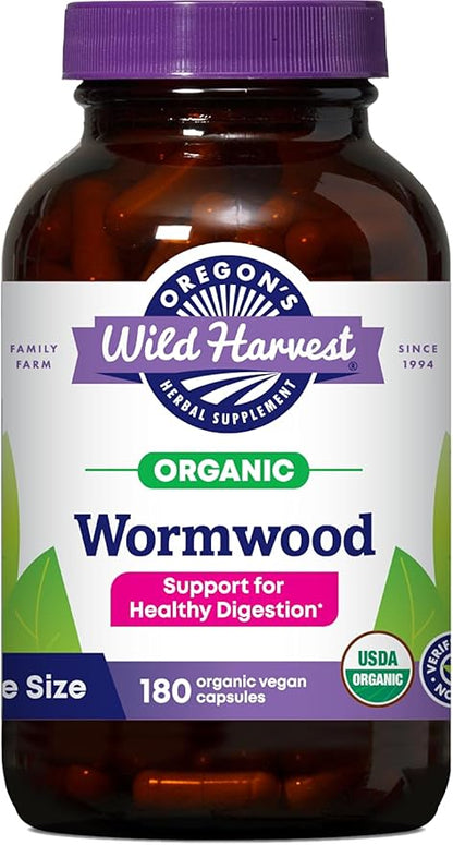 Oregon's Wild Harvest Wormwood Herbal Supplement – Organic Digestion Support, Non-GMO, Gluten-Free, 180 Vegan Capsules