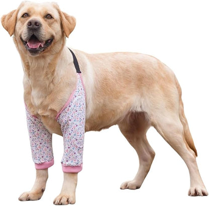 HDKUW Dog Elbow Protector for Calluses, Recovery Suit for Front Legs, Cone Collar Alternative to Stop Licking Wounds, Cover Sleeve for Small Medium Large Dogs - Floral L