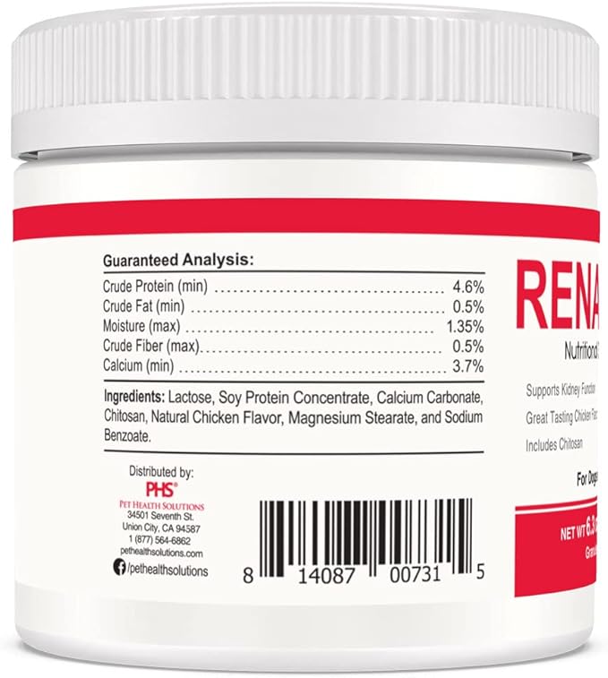 Renakitin Kidney Supplements for Dogs Cats - Contains Chitosan & Calcium Carbonate, Support Optimal Kidney Function, Great Tasting Chicken Flavor, 6.3 oz