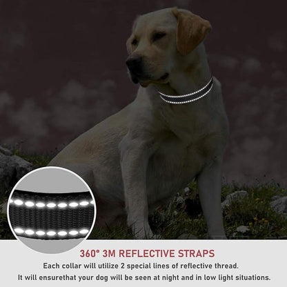 Reflective Dog Collar with Buckle Adjustable Safety Nylon Collars for Small Medium Large Dogs, Black S