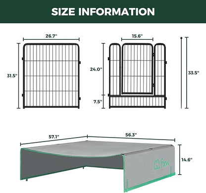FXW Rollick Unleashed Dog Playpen for Indoor, Yard, RV Camping, 32 inch 16 Panels Dog Pen with Sun Shade for Small and Medium Dogs, Black│Patented