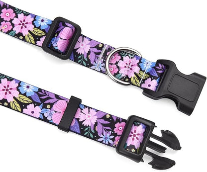 Mihqy Dog Collar and Leash Set with Bohemia Floral Tribal Geometric Patterns - Soft Ethnic Style Collar Adjustable for Small Medium Large Dogs(Pink Floral Set,XS)