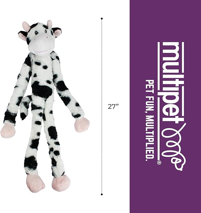 Multipet Swingin' Slevin Cow Dog Plush Toy - Squeaky Toys for All Dogs - Extra Soft Plush - Stuffed Animal for Cuddling & Playing - Cute (27”, White, 5 Squeakers)