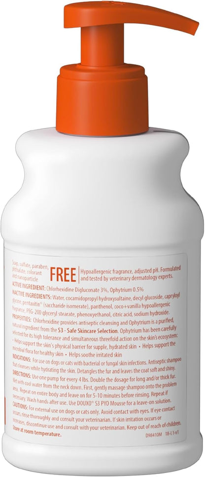 Douxo S3 Pyo Shampoo, Contains 3% Chlorhexidine & 0.5% Ophytrium, Antiseptic & Hydrating, For Bacterial or Yeast Skin Infections, For Dogs and Cats, 6.7 fl. oz. (200mL)