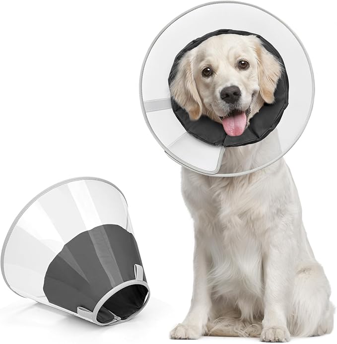 Supet Upgraded Dog Cone with Soft Liner, 20% Lighter Plastic Elizabeth Collar After Surgery to Stop Licking, for Spay Neuter Skin Problems Recovery, for Small Medium Active Large Dogs(Black,M)