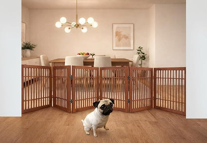 Urnporium Freestanding Wooden Dog Gate Foldable Indoor Pet Gate No Drill Expandable Barrier for Doorways Stairs Hallways Portable Wood Fence for Small Dogs & Puppies (Brown Pet Gate, 6 Panel 24" Tall)