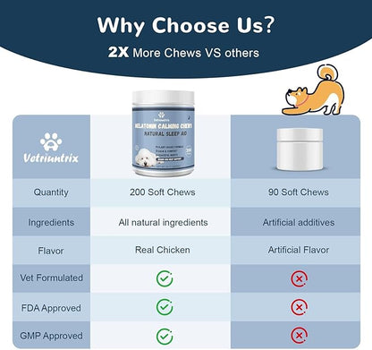 Melatonin for Dogs, Calming Chews for Dogs for Sleep, Fireworks, Storms, Thunder, Barking, Separation, Dog Calming Chews with Valerian Root & L-Theanine, 200 Count
