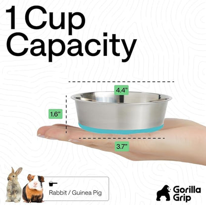 GORILLA GRIP Dog Bowls, Food Grade 304 Stainless Steel, Holds 1 Cup Each (8 fl oz) Food and Water Bowl for Feeding Dogs and Cats, Dishwasher Safe Rust Resistant BPA Free Rubber Base Set of 2 Turquoise