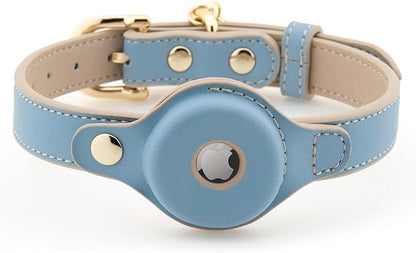 NINA WOOF Cupertino Dog Collars, Harnesses & Leashes Made from Vegan Leather with Dog Tracker Device Holder Adjustable Dog Collar (Small, Blue)