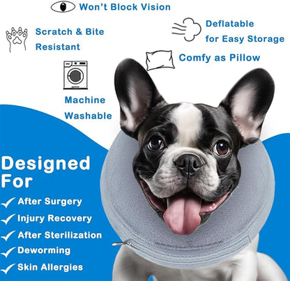 Dog Cone Collar (XL Size), Soft Blow-up Protective Recovery Collar, Pet Donut Cone, Comfy Elizabethan E-Collar After Surgery for Large Dog to Prevent Scratching, Grey
