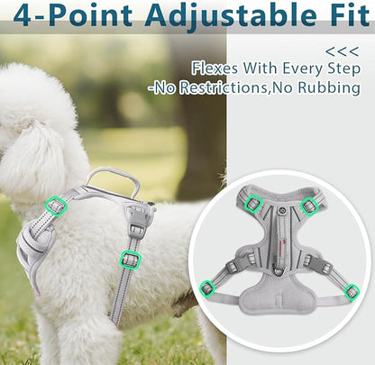 BARKBAY Dog Harness No Pull with ID Tag Pocket - Heavy Duty, Reflective, Easy Control for Large Dogs(Grey,XS)