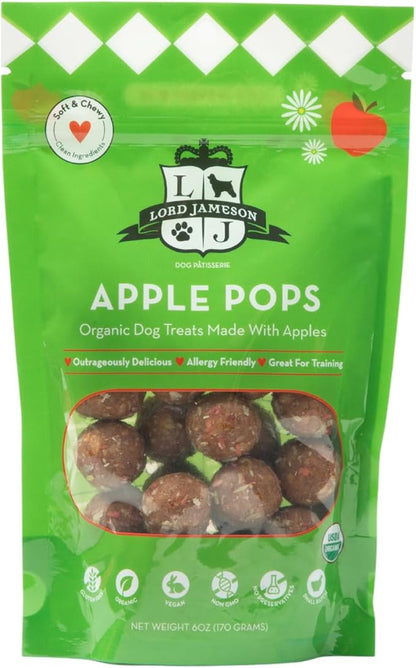 Lord Jameson: Apple Pops 6 oz - Dog Patisserie Treats, Organic, Soft & Chewy No-Bake Bites, Fiber & Antioxidants, Gluten & Preservative Free