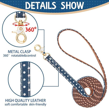 EXPAWLORER Dog Collar and Leash Set - Classic Plaid Dog Bow Tie and Dog Bandana Collar with Bell, Dog Leash Tangle Free, Adjustable Collars for Small Medium Large Dogs Cats, Holiday Ideal Gift