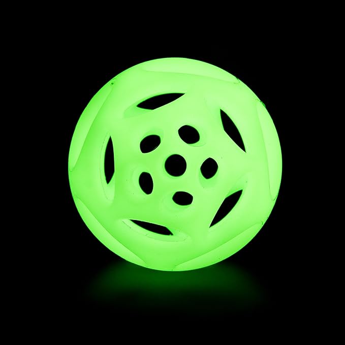 Chew King by Mammoth Glow-in-the-Dark Dog Fetch Balls (2-Pack), Lattice Rubber Fetch Toys for Night Play, High Bounce, Rechargeable Under Any Light, Large 4.5"
