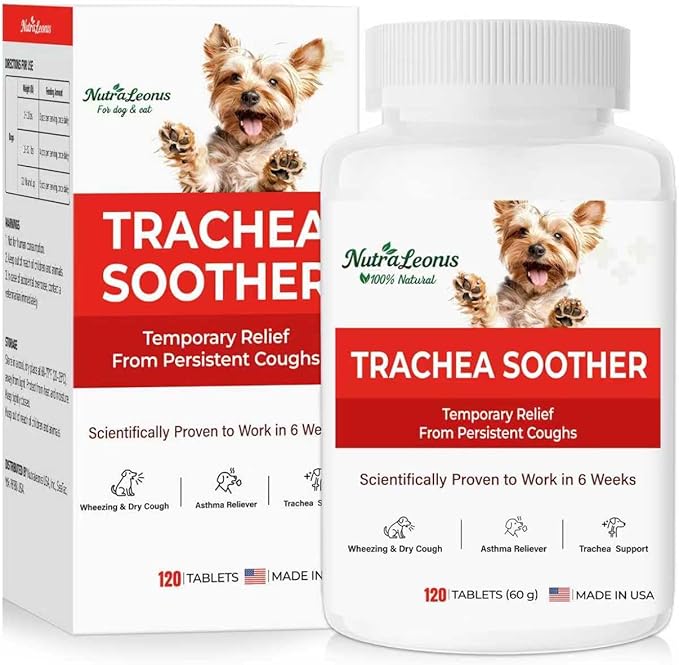 Kennel Cough Treatment, Cough Relief for Dogs, Helps Ease Coughing from Tracheal Collapse, Dry & Wet Cough, Natural Soothing Herbs for Throat & Airway Comfort, Chicken Flavor - 120 Tablets