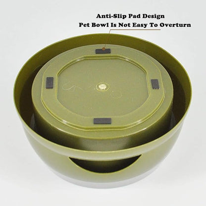 Love Dream No Spill Dog Water Bowl, No Drip Dog Slow Water Feeder No Slip Vehicle Carried Pet Water Dispenser 25 oz with Floating Disk Slow Drinking Bowl for Dogs Cats (Army Green)