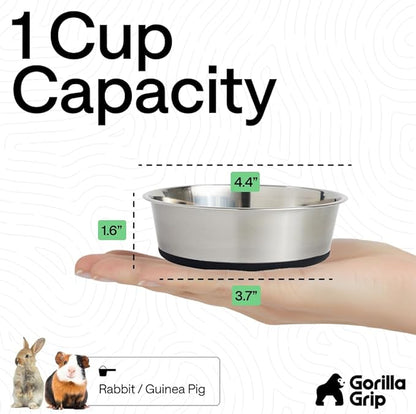 GORILLA GRIP Dog Bowls, Food Grade 304 Stainless Steel, Holds 1 Cup Each (8 fl oz) Food and Water Bowl for Feeding Dogs and Cats, Dishwasher Safe, Rust Resistant, BPA Free Rubber Base Set of 2 Black