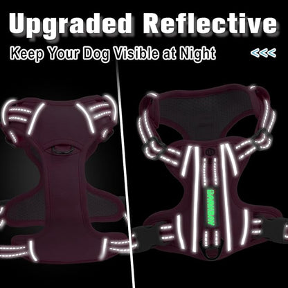 BARKBAY Dog Harness No Pull with ID Tag Pocket - Heavy Duty, Reflective, Easy Control for Large Dogs(Pink,L)