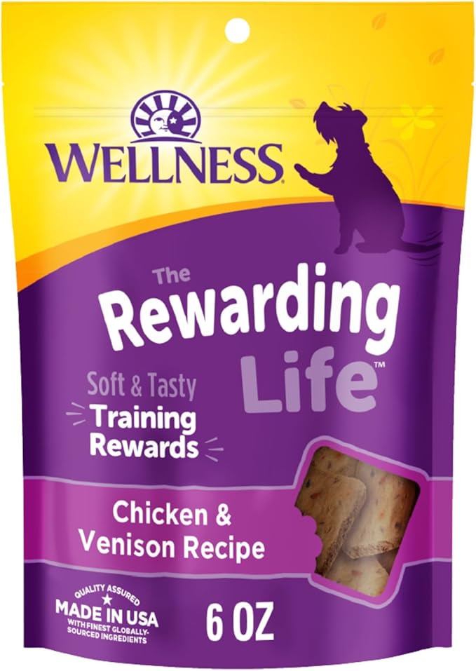 Wellness Rewarding Life Dog Treats, Training Treat, Grain Free, Soft Chicken & Venison (6 Ounce Bag)