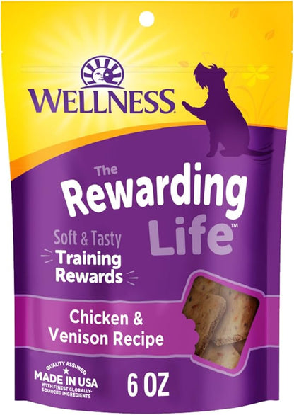 Wellness Rewarding Life Dog Treats, Training Treat, Grain Free, Soft Chicken & Venison (6 Ounce Bag)