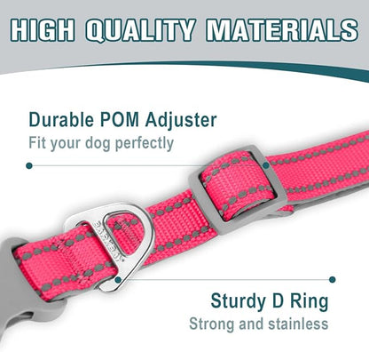 Dog Collar for Medium Small Large Dogs Reflective with Leash,Collar and Leash for Dogs,Soft Neoprene Padded 2 Pack(Pink,XS)