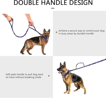 DAGANXI Tactical Dog Collar, Adjustable Military Training Nylon Dog Collar with Control Handle and Heavy Metal Buckle for Medium and Large Dogs, with Patches and Airtags Case (XL, Purple Sky-Set)