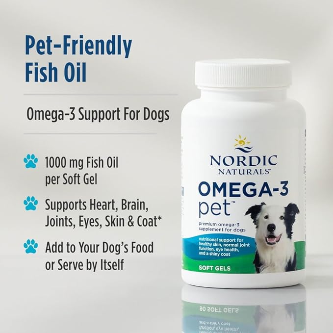 Nordic Naturals Omega-3 Pet, Unflavored - 180 Soft Gels - 320 mg Omega-3 Per Soft Gel - Fish Oil for Dogs with EPA & DHA - Promotes Heart, Skin, Coat, & Immune Health