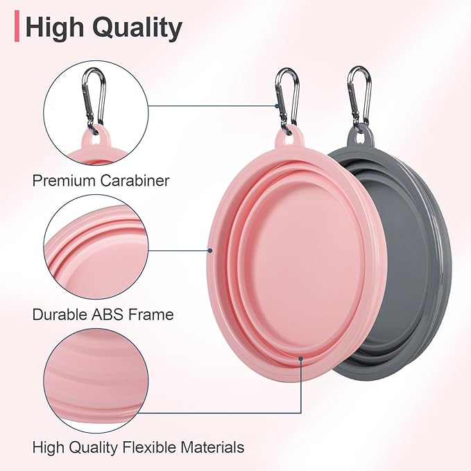 Kytely Collapsible Dog Bowls for Travel, 2Pack Dog Portable Water Bowl, Foldable Pet Food Bowl with Clasp, Pet Cat Feeding Cup Dish for Traveling, Walking, Hiking
