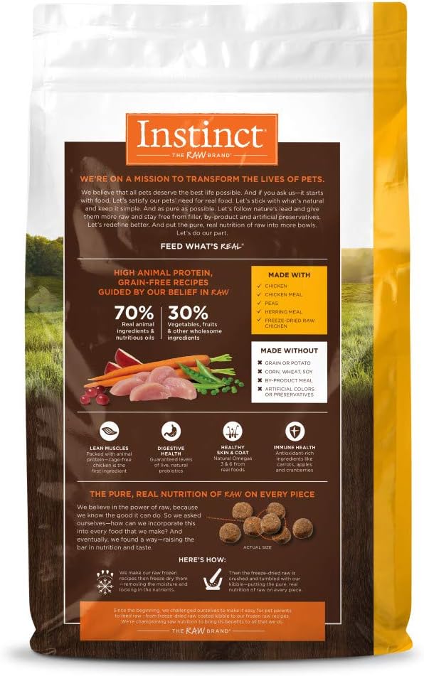Instinct Original Dry Dog Food, Raw Coated Kibble, High Protein, Grain Free Recipe- Chicken, 22.5 lb. Bag