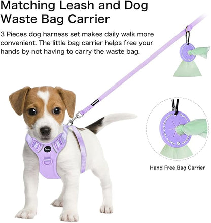 Petmolico Dog Harness for Small Dogs, Cute Harness Vest with Two Leash Clips and Soft Handle, Reflective Easy Walk Puppy Vest - Light Purple, Small