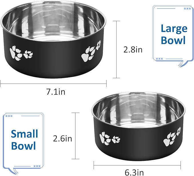 Kennel Water Bowls No Spill, 2pack Stainless Steel Dog Food & Water Bowls for Kennel Cage Crate, Hanging Pet Bowls for Small and Large Dogs, Cats...(7.1 * 2.8”& 6.3 * 2.6”)