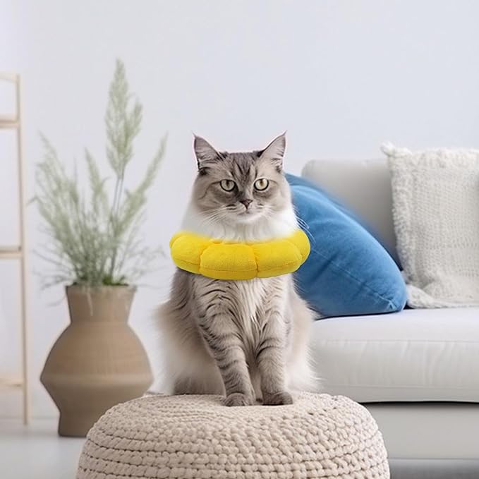 Sunflower Cat Recovery Cone, Adjustable Pet Elizabethan Collar for Cats &Puppy, Soft Cone for Cats After Surgery to Stop Licking, Cat Neck Pillow for Sleeping, Easy to Clean (Yellow, M)