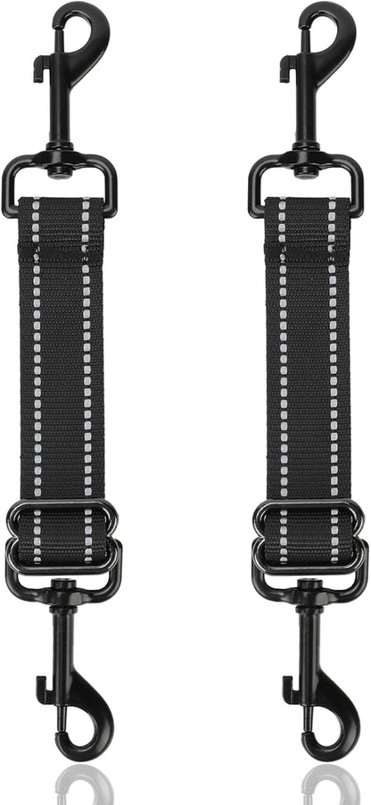 YUEPET Dog Safety Collar Clips 2 Pack Adjustable Prong Collar Backup Clips Reflective Double Ended Backup Clasp Leash Connector for Dog Harness to Collar Safety Clip(Trapezoid Black*2)