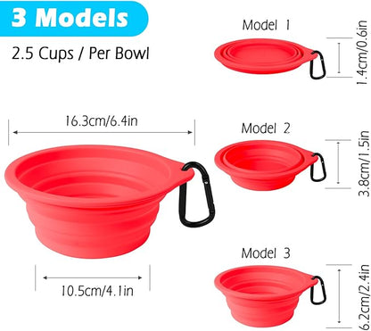 PetBonus 2-Pack Silicone Collapsible Dog Bowls, BPA Free Dishwasher Safe, Portable Foldable Expandable Travel Bowl, Food Water Feeding Cup Dish for Dogs Cats with 2 Carabiners (Black, Red)