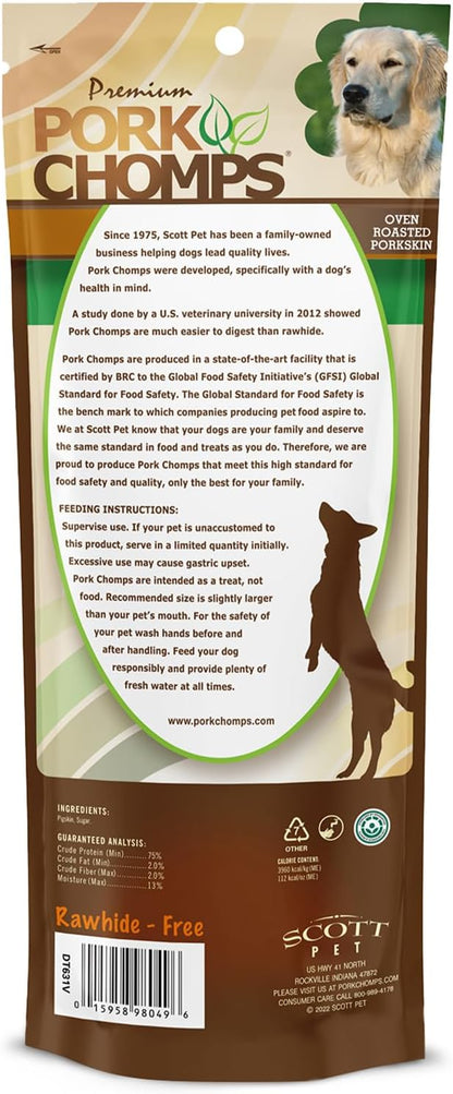 Pork Chomps Roasted Pressed Pork Skin Dog Chew, 7-inch Bone, 1 Count (Pack of 5)