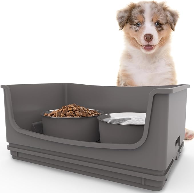 Elevated Dog Bowl Stand Set,Quiet Eating Mess Proof Raised Dog Bowls 2 Stainless Steel Food Bowls,Splash Water Collection Non-Slip Small Cat Feeding Table