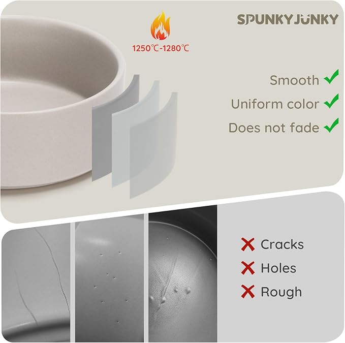SPUNKYJUNKY 60OZ Ceramic Dog and Cat Bowl, Modern Cute Weighted Food Water Bowl for Replacement Grey (1 Pack)