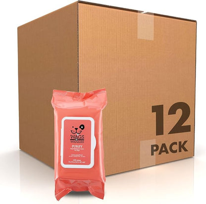 Wags & Wiggles Purify Hypoallergenic Dog Wipes for Sensitive Skin, Paw and Body Grooming Wipes with Gentle Plant Based Formula for Everyday Cleaning, Zesty Grapefruit Scent, 100 Count - 12 Pack