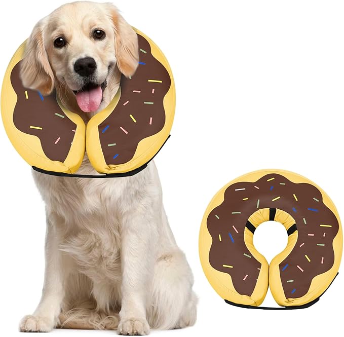 MIDOG Soft Inflatable Dog Cone, Donut E-Collar Alternative for After Surgery, Prevents Licking, Allowing Normal Eating & Vision, Comfortable Recovery Collar for Small Medium Large Dogs & Cats,Brown-L