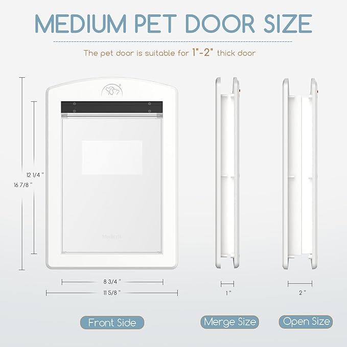 Dog Door with Rigid Flap, Heavy Duty Pet Door for Medium & Large Dogs, Sturdy Plastic Doggy Door & Cat Door with Sliding Lock Panel (White, Medium)