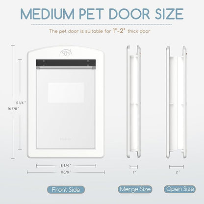 Dog Door with Rigid Flap, Heavy Duty Pet Door for Medium & Large Dogs, Sturdy Plastic Doggy Door & Cat Door with Sliding Lock Panel (White, Medium)